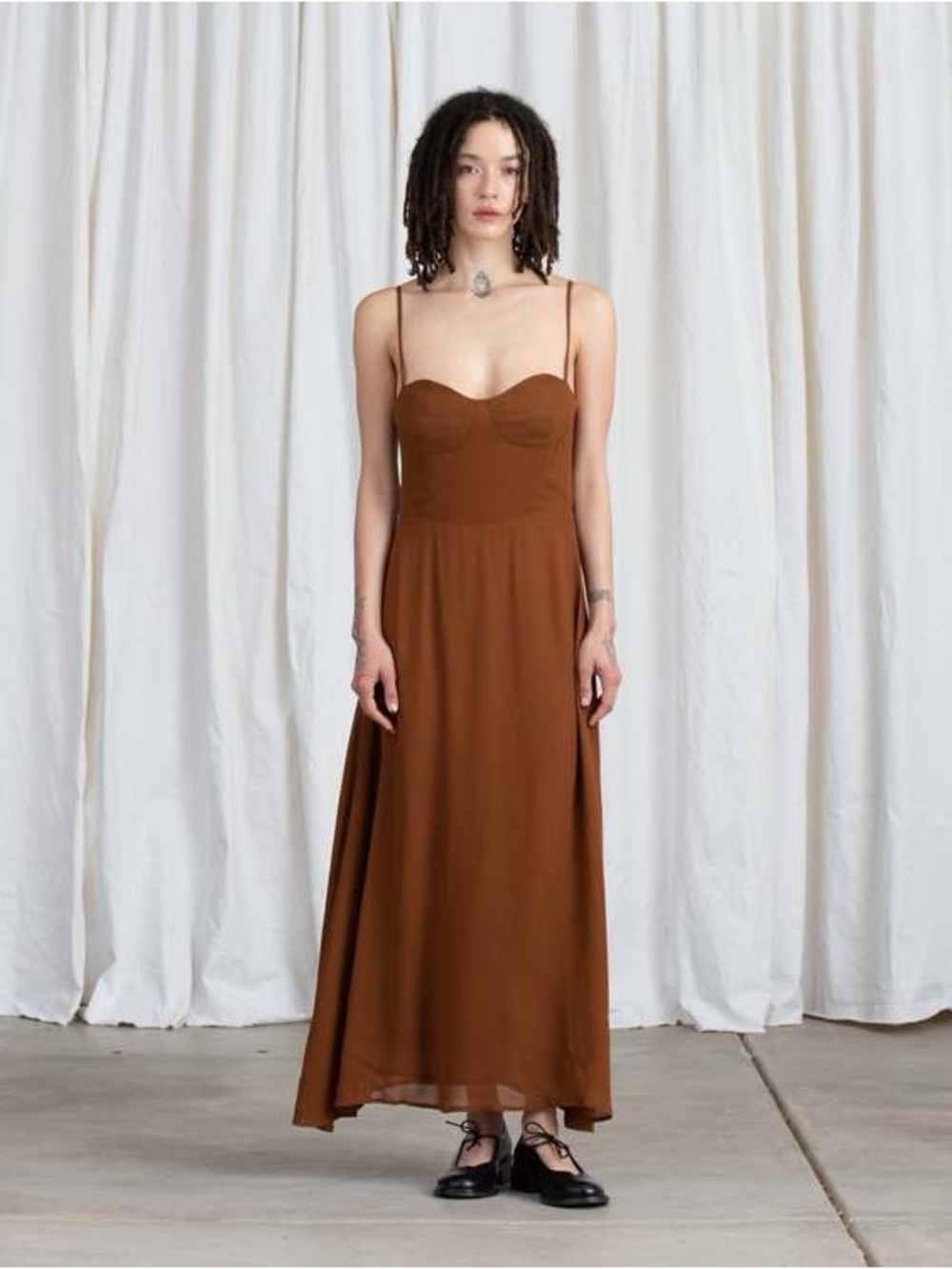 Ali Golden Fitted Bodice Dress in Copper - XS - EUC